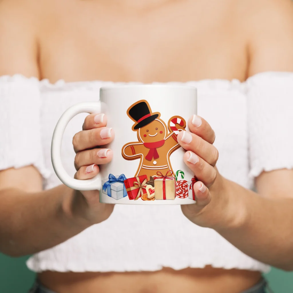 🎄 Tazza Natalizia con Omino di Pan di Zenzero e Regali – Il calore del Natale in ogni sorso!