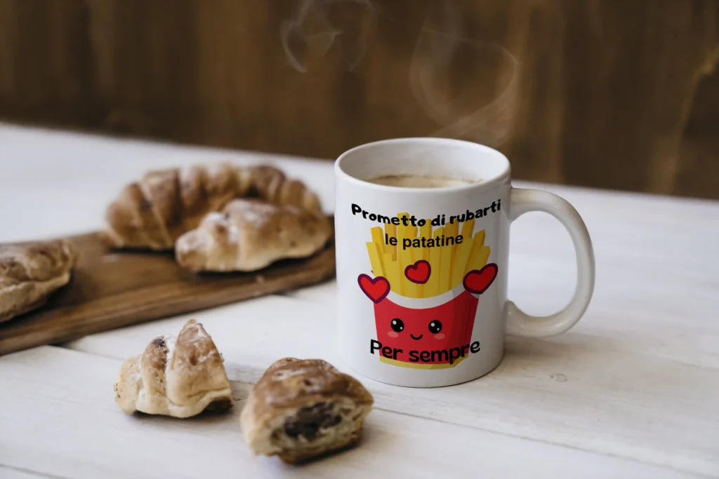Tazza “Prometto di rubarti le patatine per sempre” – Cozy, romantica e irresistibile