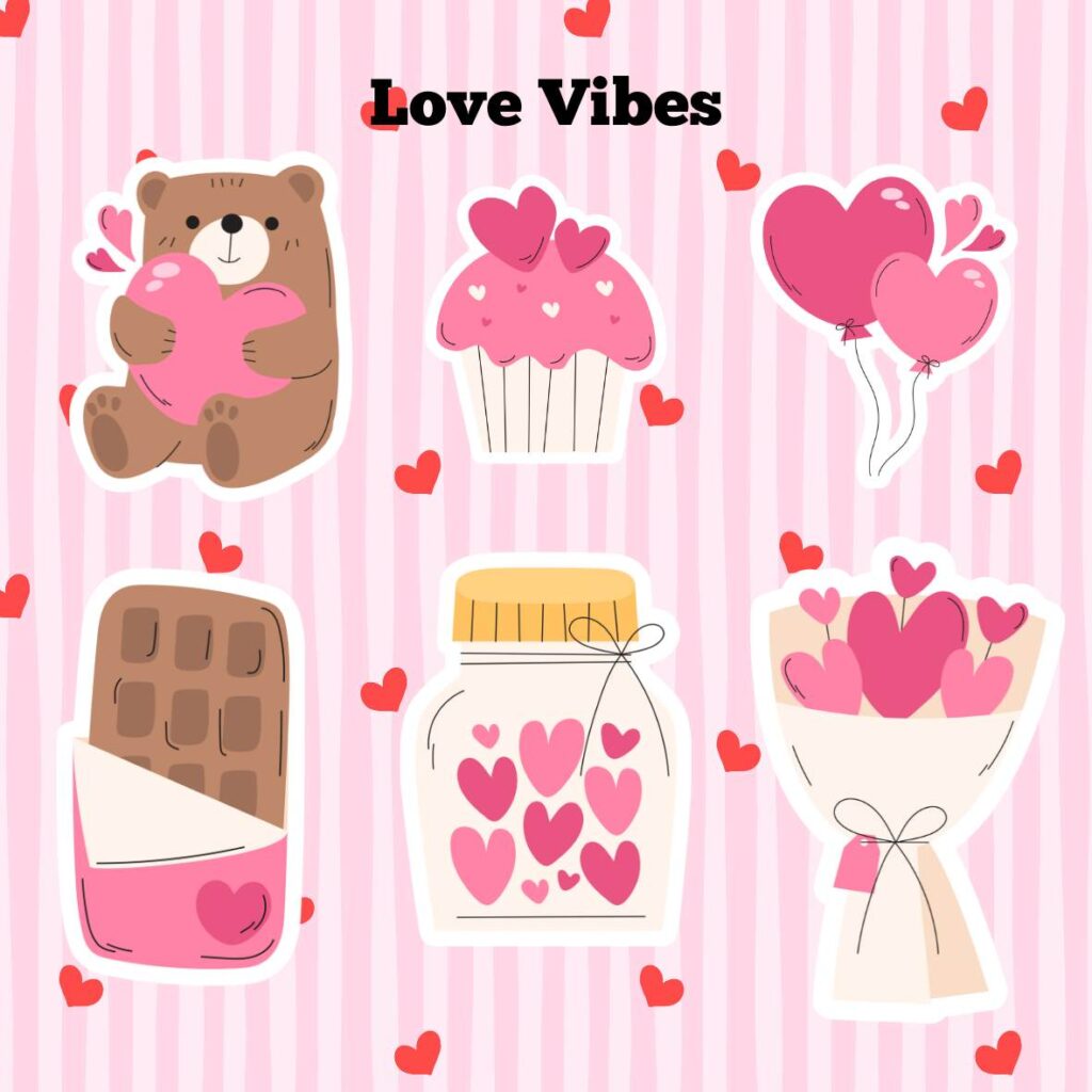Love Vibes – Set di 4 fogli di sticker romantici in vinile