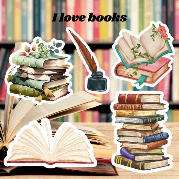 I Love Book - Set di 4 foglio di stiker letterari