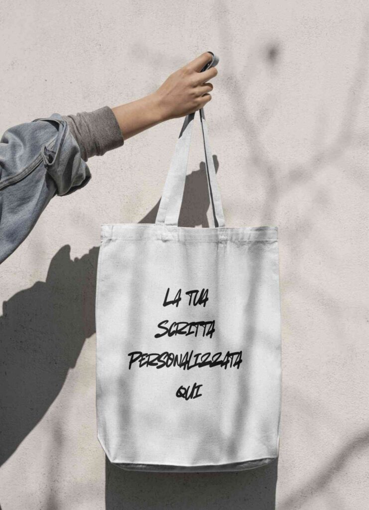 Tote Bag Personalizzabile con Testo: scegli la tua scritta e il tessuto che preferisci